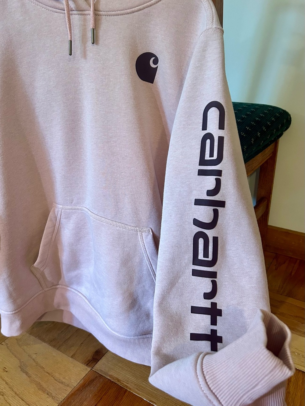 Carhartt Pale Pink Hooded Sweatshirt with Logo Sleeve - Picture 3 of 5